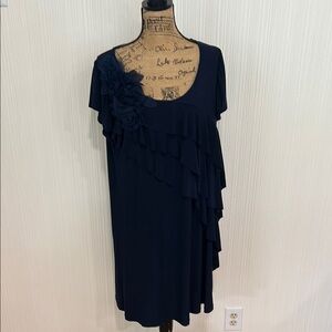 Blue Asymmetrical Flutter Sleeve Cocktail Dress